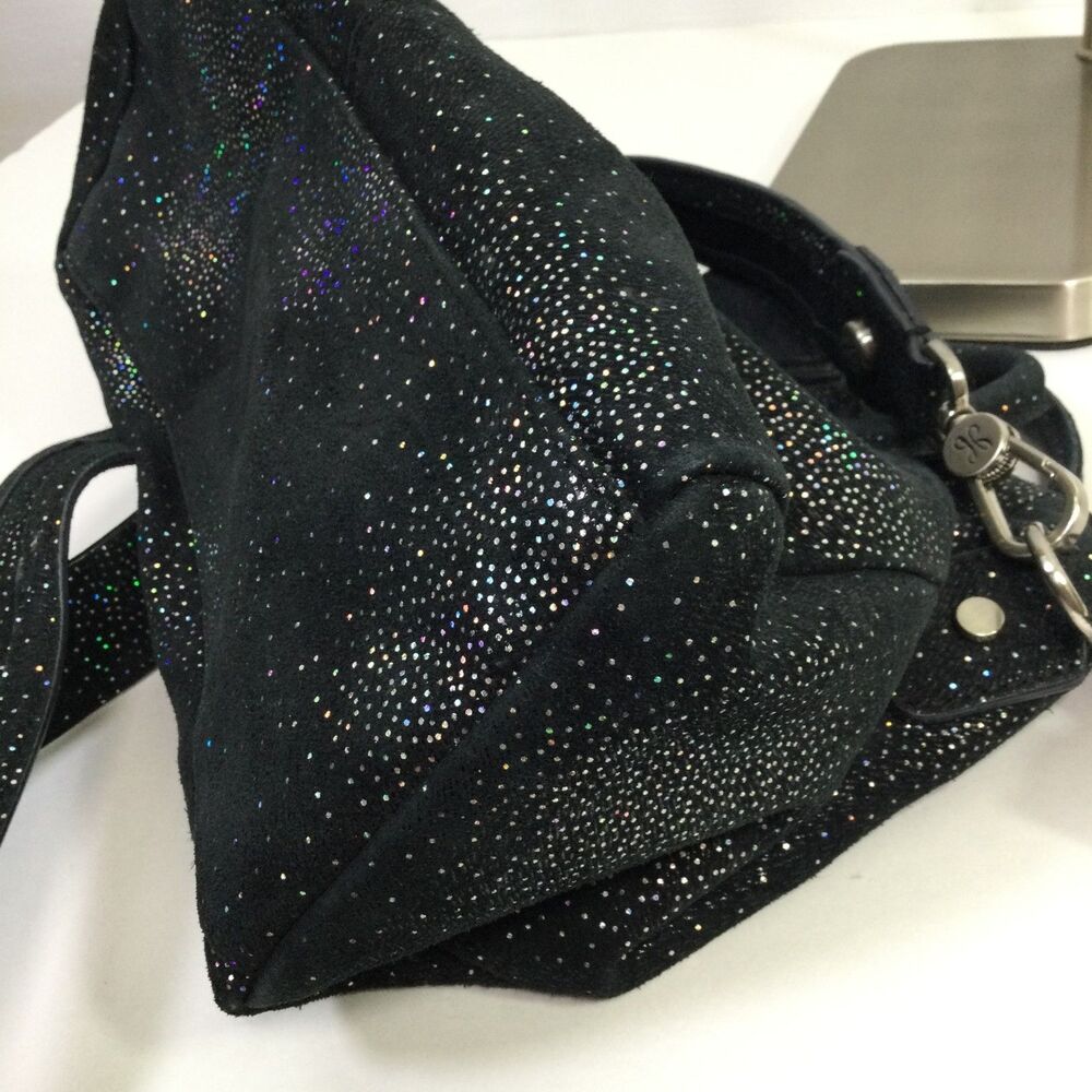 Hobo Womens International Medium Sheila Bag Satchel Suede Glitter Black One Size - Picture 12 of 16